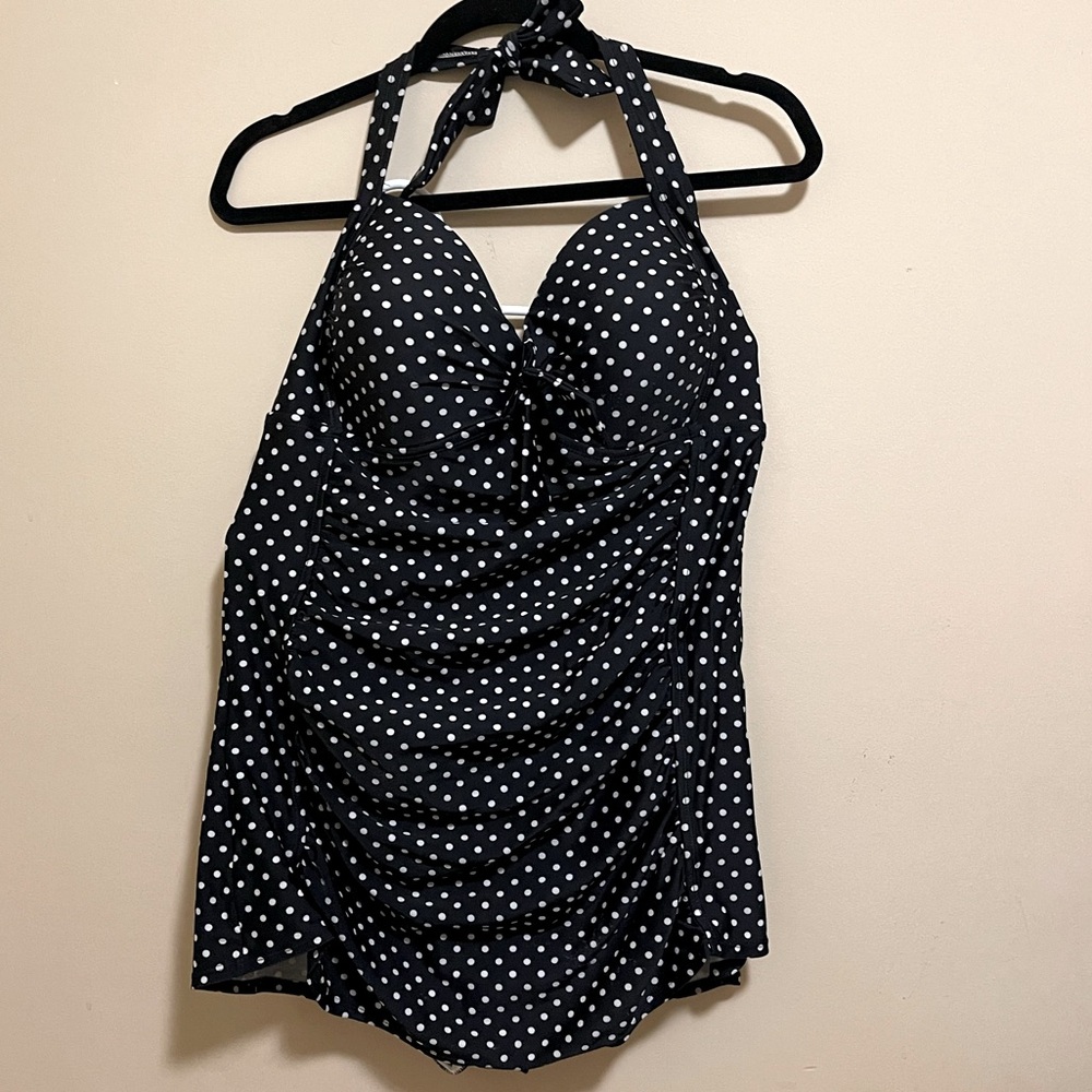 Polka Dot Black Halter Swimdress